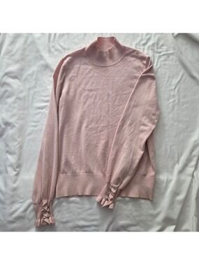RW&CO Ballet Pink Mock Neck Ruffle Cuff Sweater Small Petite